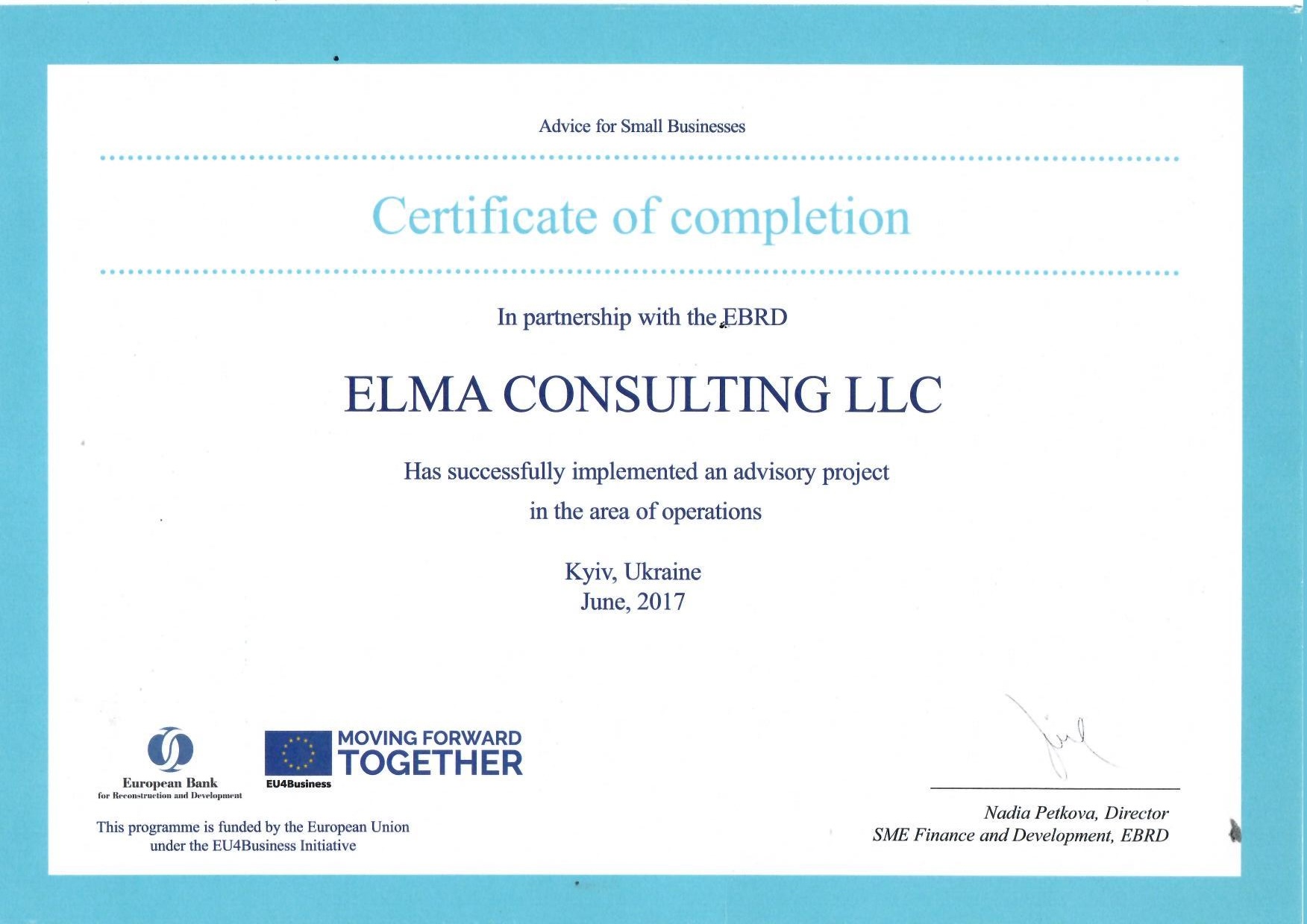 Certificate of Completion – EBRD  